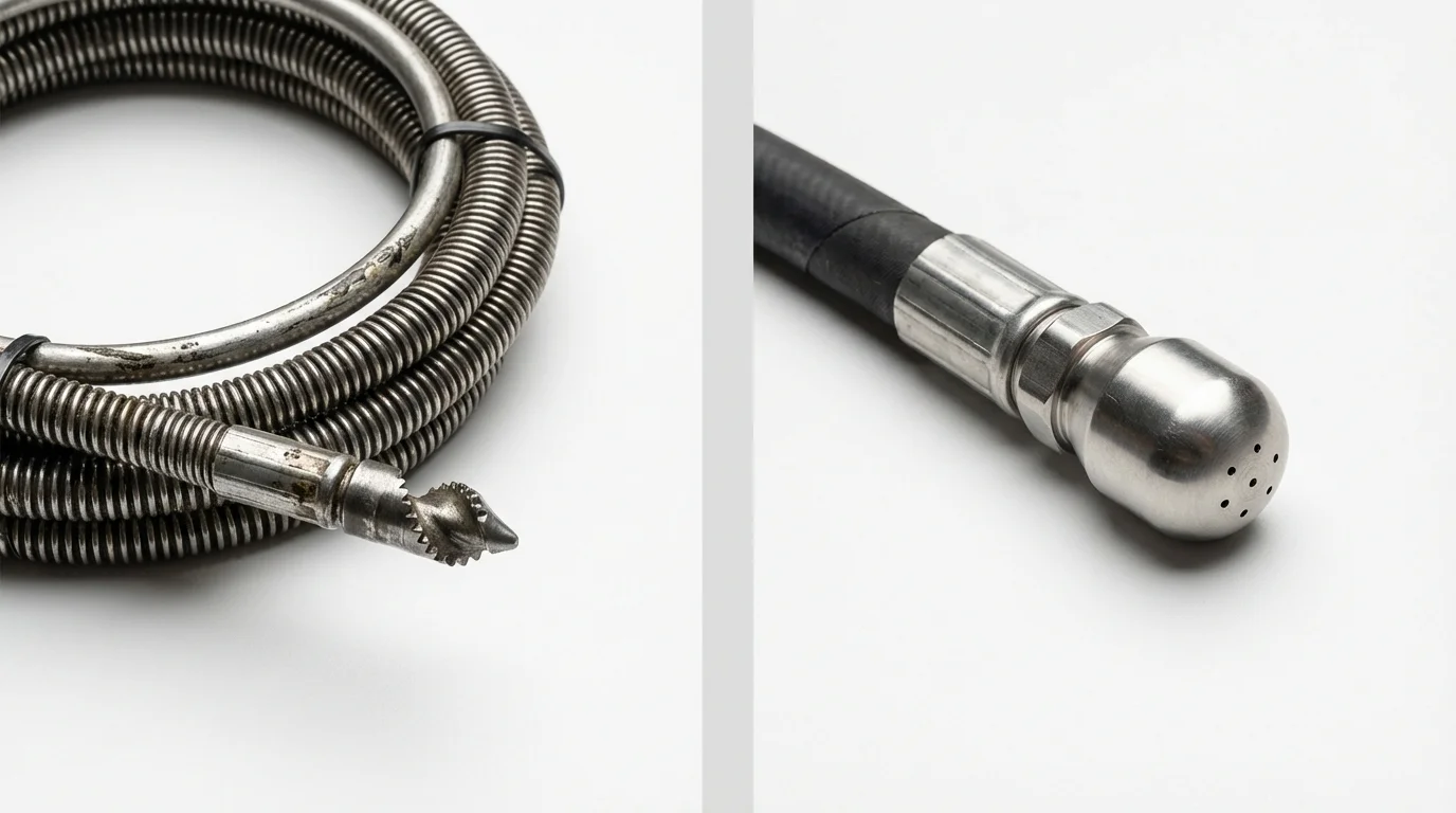 Drain snake cable and hydro jetting nozzle used for drain cleaning in Oxford, MI