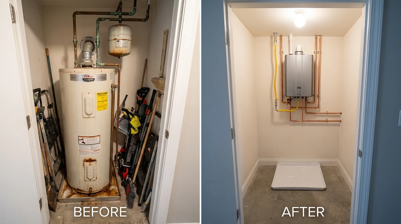 Tank water heater versus wall-mounted tankless unit comparison for Oxford, MI homeowners